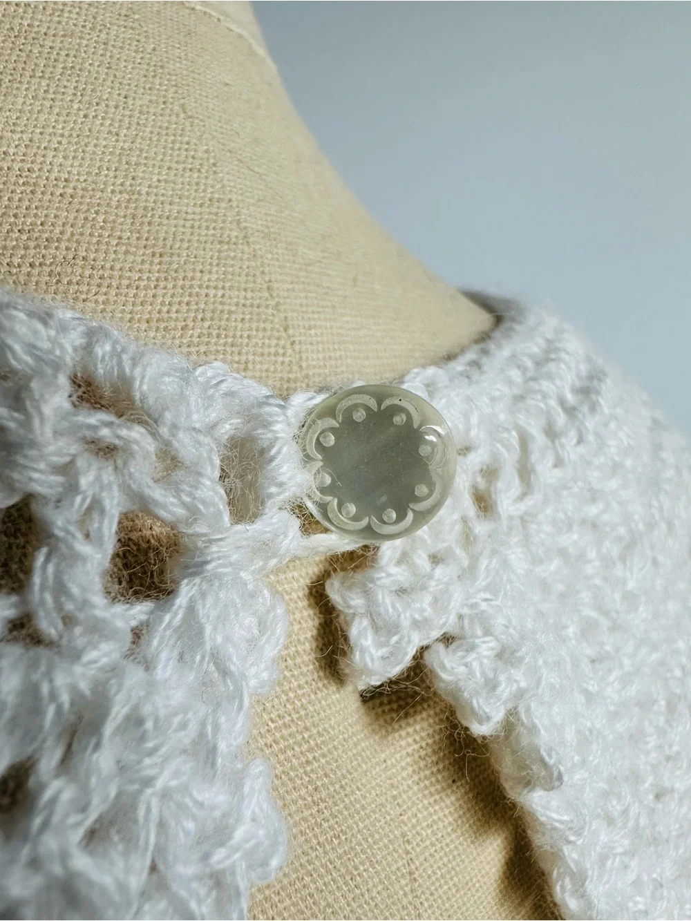 Vintage Handmade Crochet Detachable Collar Capelet White Statement Piece Boho